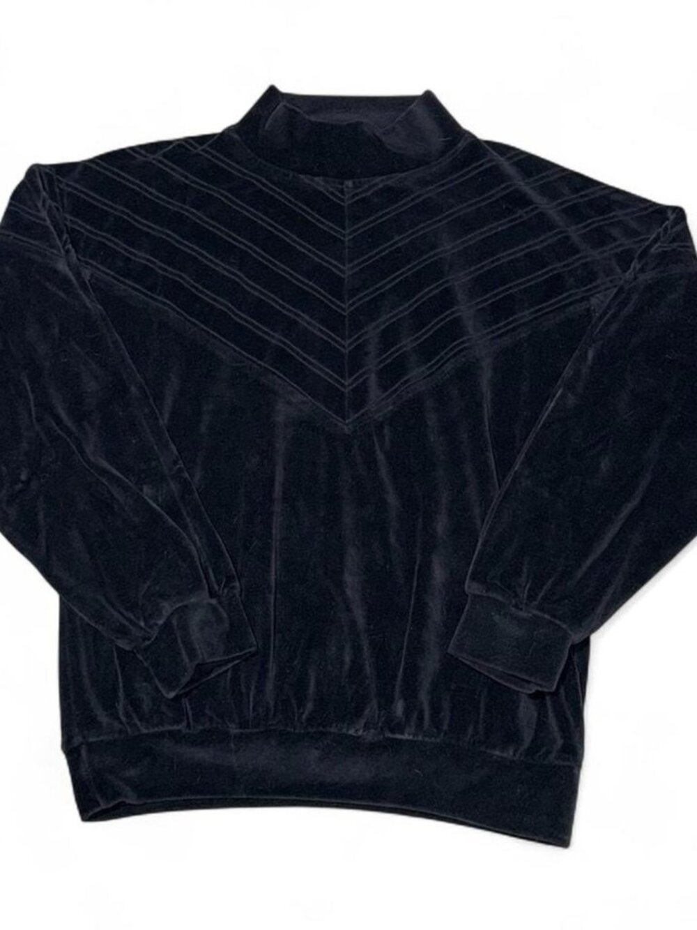 Vintage Jaclyn Smith Sport Black Velour Mock Neck Sweatshirt Chevron Size Medium